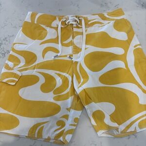 TRUE GRIT Men's Drawstring Floral Board Short Yellow Psychedelic Mahalo Size 34